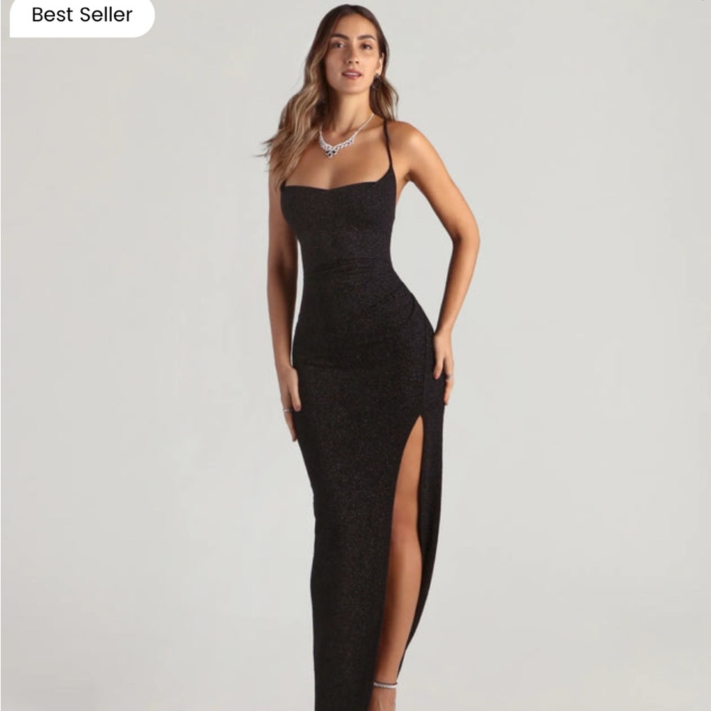 Amirah Formal Glitter Cowl Neck Column Dress